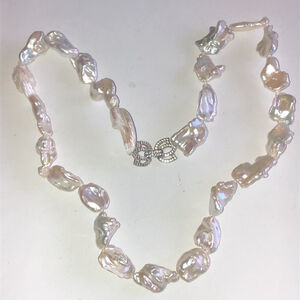 White Cultured Keshi Freshwater Pearl White Zircon Rhodium Over Sterling Silver